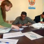 Working with parents of kids benefited from school supplies in Zirnesti village, Cahul rayon